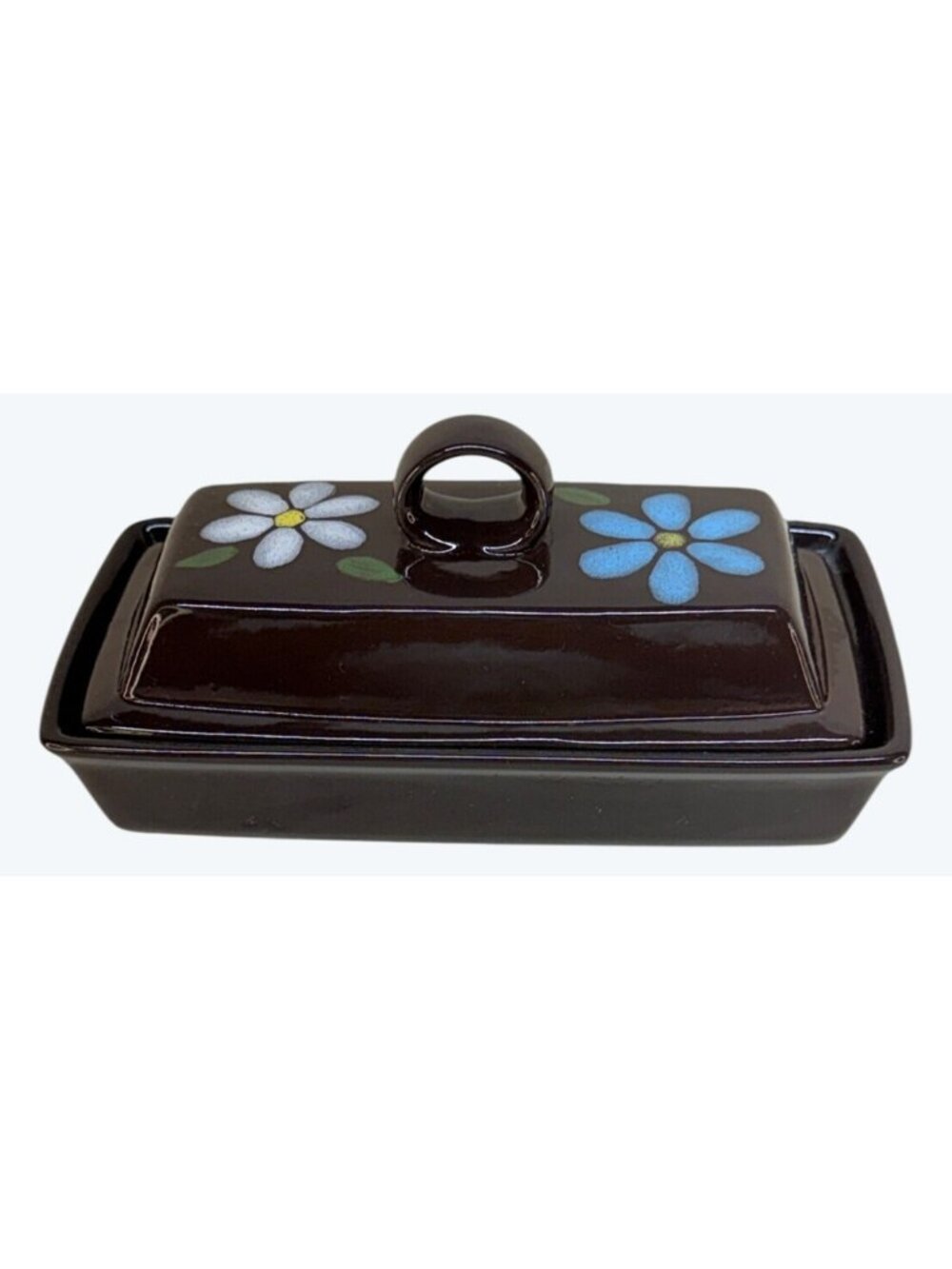 Metlox Vernonware Vernon Ware Pacific Blue Daisy Covered Butter Dish